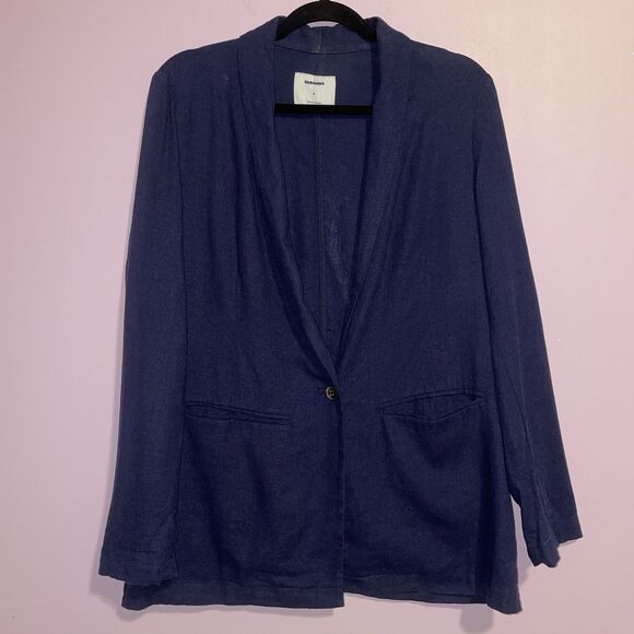 Old Navy Linen Blazer Women Size M Navy Blue Jacket Office Career Neutral - Picture 1 of 7